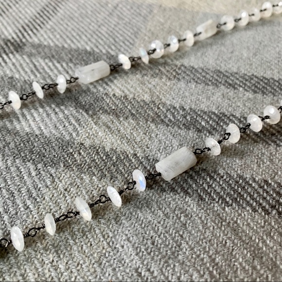 Moonstone on Oxidized Silver Chain - Picture 4 of 5